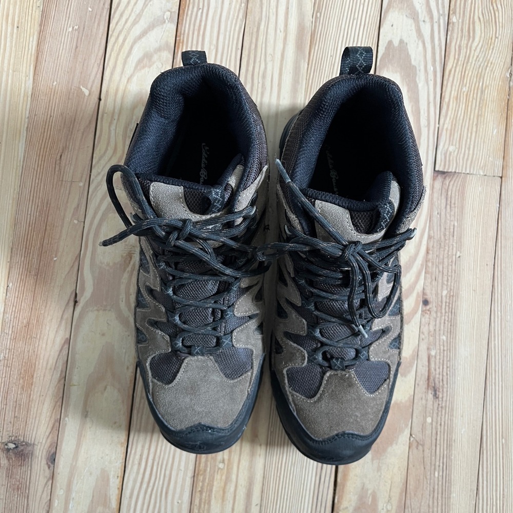 Eddie Bauer Mens 10 Waterproof Hiking Boots Brown Suede Mesh Mid Top Trail Shoes - Picture 6 of 9